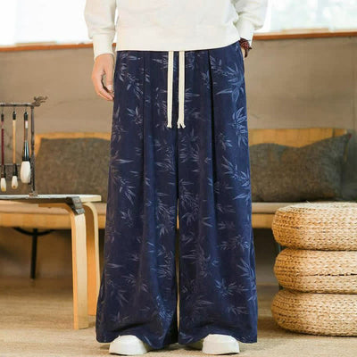 Buddha Stones Fall Winter Casual Vintage Drawstring Bamboo Leaf Ankle Pants Men's Straight Leg Pants With Pocket - image 11