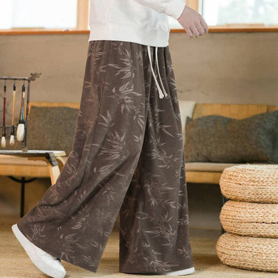 Buddha Stones Fall Winter Casual Vintage Drawstring Bamboo Leaf Ankle Pants Men's Straight Leg Pants With Pocket - image 18
