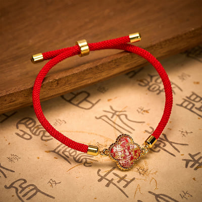 Buddha Stones Red String Song Brocade Four-leaf Clover Luck Bracelet - image 3