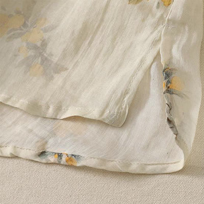 Buddha Stones Summer Tang Style Vintage Mandarin Collar Yellow Loquat Floral Tank Top Women's Sleeveless Shirts - image 16