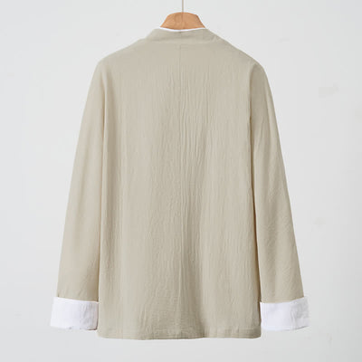 Buddha Stones Spring Fall Vintage Tang Style Frog Button Crane Embroidery Men's Long Sleeve Shirts - image 24