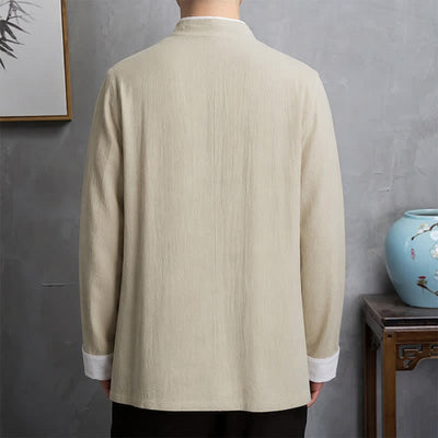 Buddha Stones Spring Fall Vintage Tang Style Frog Button Crane Embroidery Men's Long Sleeve Shirts - image 22