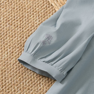 Buddha Stones Summer Vintage Tang Style Frog Button Embroidery Flower Solid Women's Elbow-Length Sleeve Shirts - image 5