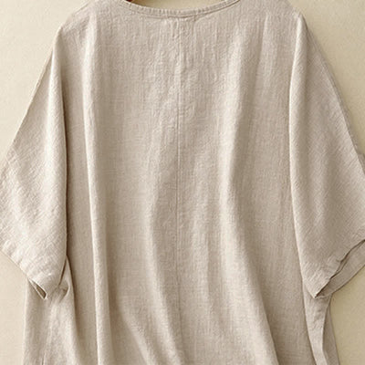 Buddha Stones Casual Plain Women's Crew Neck Design Loose Half Sleeve T-shirt - image 3
