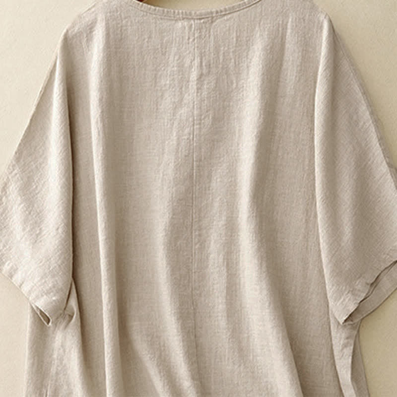 Buddha Stones Casual Plain Women's Crew Neck Design Loose Half Sleeve T-shirt - image 3