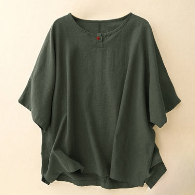 Buddha Stones Casual Plain Women's Crew Neck Design Loose Half Sleeve T-shirt - DarkOliveGreen - Half Sleeve - US14，UK/AU18，EU46 (2XL) - image 10