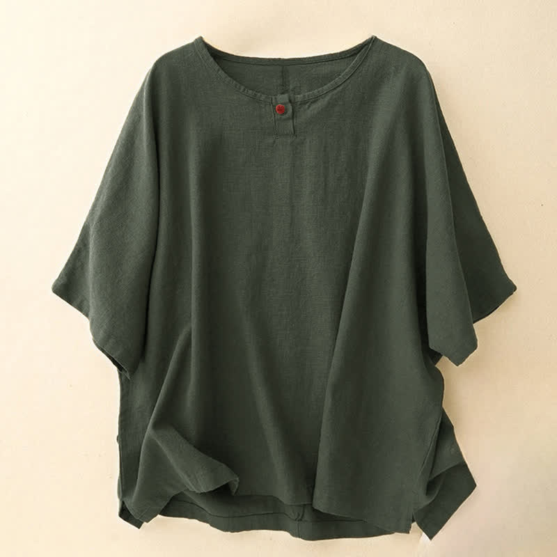 Buddha Stones Casual Plain Women's Crew Neck Design Loose Half Sleeve T-shirt - DarkOliveGreen - Half Sleeve - US14，UK/AU18，EU46 (2XL) - image 10