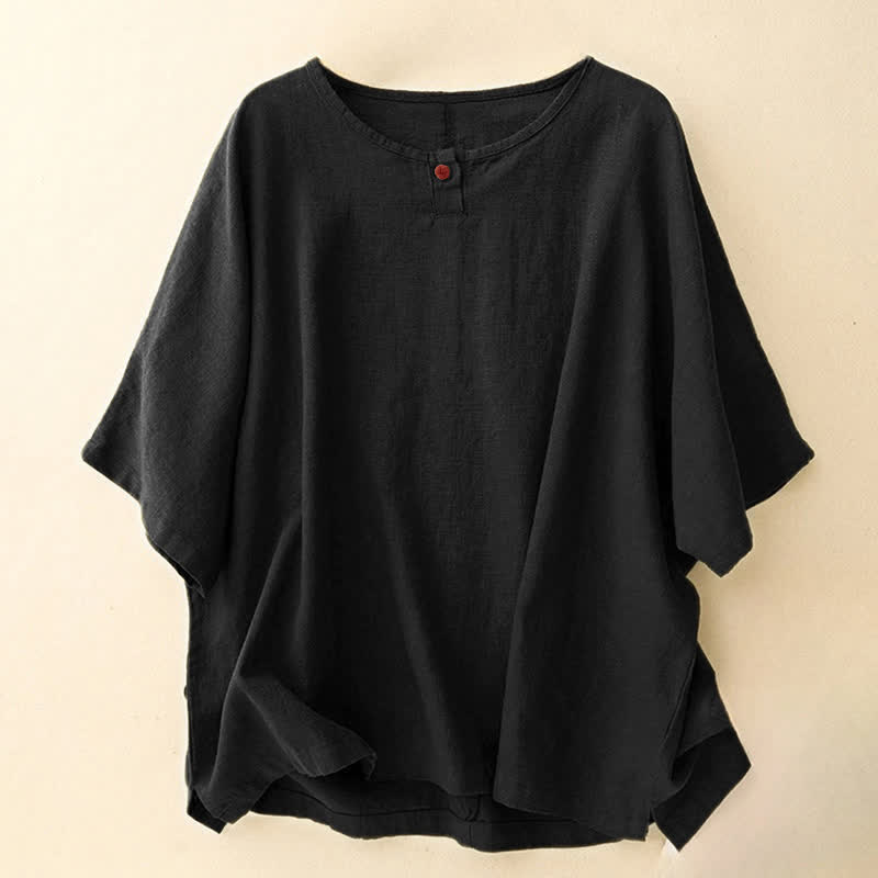 Buddha Stones Casual Plain Women's Crew Neck Design Loose Half Sleeve T-shirt - image 14