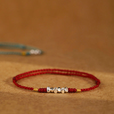 Buddha Stones 925 Sterling Silver String Protection Luck Ultra-Thin Braided Bracelet Anklet - image 0
