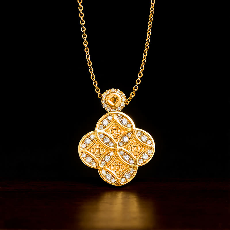 FREE Today: Luck and Prosperity Copper Chinese Coin Four Leaf Clover Necklace - Chinese Coin - image 0