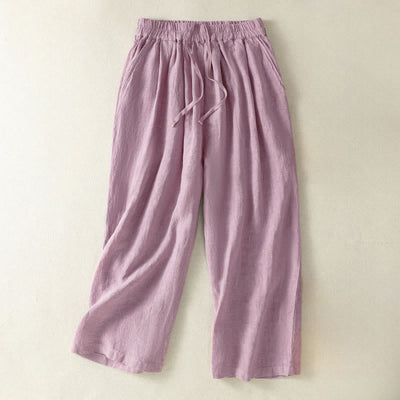 Buddha Stones Spring Summer Fall Casual Minimalist Drawstring Solid Cropped Pants Women's Straight Leg Pants With Pocket - Lavender - US8-10, UK/AU12-14, EU40-42 (2XL) - image 12