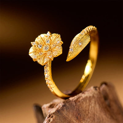 FREE Today: Self Care and Healing Golden Camellia Blossom Alloy Open Ring - image 1