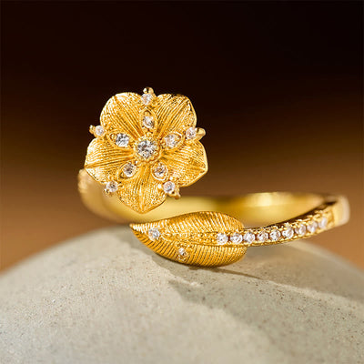 FREE Today: Self Care and Healing Golden Camellia Blossom Alloy Open Ring - image 5