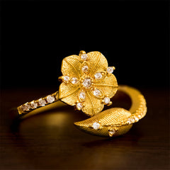 Buddha Stones Golden Camellia Blossom Alloy Open Ring - Approx. 15.8-18.4mm (US 5-US 8) - image 0