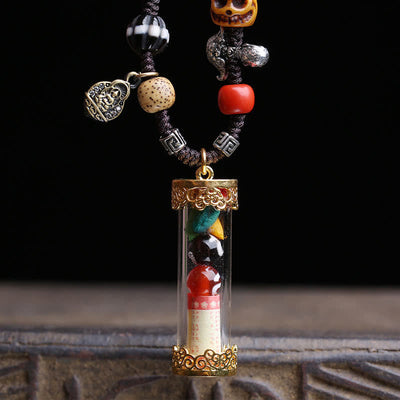 Buddha Stones Tibetan Ghau Prayer Box Agate Copper Scripture Tube Grounding Necklace - image 1