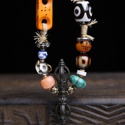 Buddha Stones Tibetan Three-Eye Dzi Bead Vajra Luck Necklace - image 2