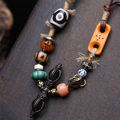 Buddha Stones Tibetan Three-Eye Dzi Bead Vajra Luck Necklace - image 4
