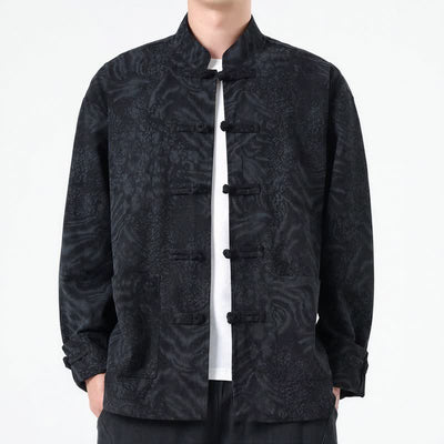 Buddha Stones Fall Winter Retro Tang Style Patch Pocket Abstract Corduroy Men's Jackets With Pocket - Black - US/UK/AU46，EU56 (5XL) - image 8