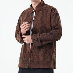 Buddha Stones Fall Winter Retro Tang Style Patch Pocket Abstract Corduroy Men's Jackets With Pocket - SaddleBrown - US/UK/AU46，EU56 (5XL) - image 0