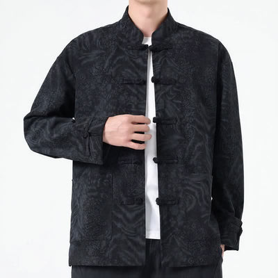 Buddha Stones Fall Winter Retro Tang Style Patch Pocket Abstract Corduroy Men's Jackets With Pocket - image 9