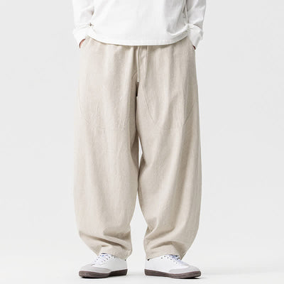 Buddha Stones Spring Summer Casual Drawstring Solid Cotton Ankle Pants Men's Harem Pants With Pockets - Beige - US/UK/AU46，EU56 (5XL) - image 6