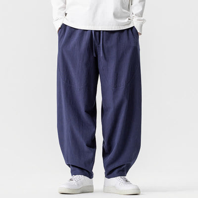 Buddha Stones Spring Summer Casual Drawstring Solid Cotton Ankle Pants Men's Harem Pants With Pockets - Navy - US/UK/AU46，EU56 (5XL) - image 27