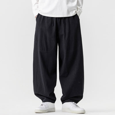 Buddha Stones Spring Summer Casual Drawstring Solid Cotton Ankle Pants Men's Harem Pants With Pockets - Black - US/UK/AU46，EU56 (5XL) - image 12