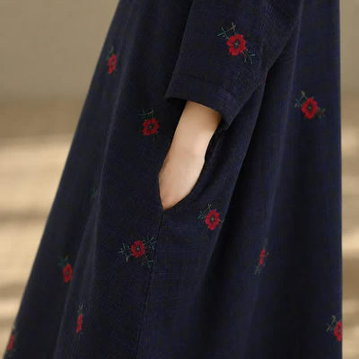 Buddha Stones Spring Summer Tang Style Vintage Mandarin Collar Floral Women's Long Sleeve Dresses With Pockets - image 7