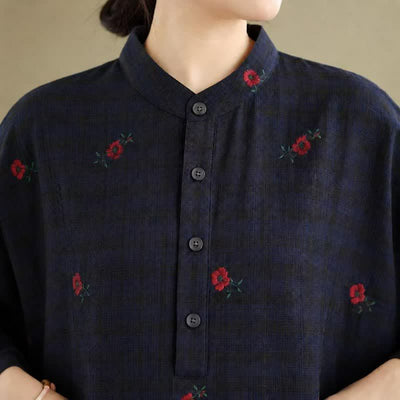 Buddha Stones Spring Summer Tang Style Vintage Mandarin Collar Floral Women's Long Sleeve Dresses With Pockets - image 5