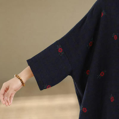 Buddha Stones Spring Summer Tang Style Vintage Mandarin Collar Floral Women's Long Sleeve Dresses With Pockets - image 6