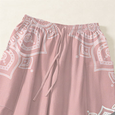 Buddha Stones Cotton Boho White Mandala Pattern Women's Elastic Waist Harem Pants With Side Pockets - image 4