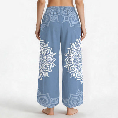 Buddha Stones Cotton Boho White Mandala Pattern Women's Elastic Waist Harem Pants With Side Pockets - image 12