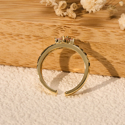 Buddha Stones Copper Lotus Enlightenment Inlaid Floral Open Ring - image 4