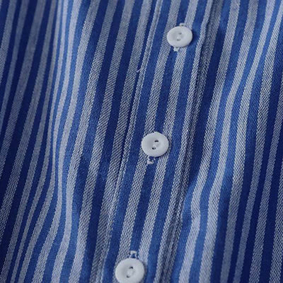 Buddha Stones Spring Fall Casual Drawstring Blue Striped Women's Long Sleeve Dress With Pockets - image 5