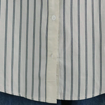 Buddha Stones Spring Casual Minimalist Button-Up Striped Patchwork Women's Long Sleeve Shirts With Patch Pocket - image 13