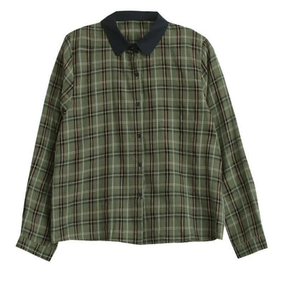 Buddha Stones Fall Casual Vintage Button-Up Contrast Collar Plaid Women's Long Sleeve Shirts - image 11