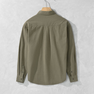 Buddha Stones Spring Fall Casual Button-Up Solid Cotton Men's Long Sleeve Shirts With Patch Pocket - image 5