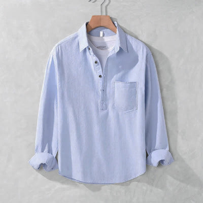 Buddha Stones Spring Fall Casual Button-Up Solid Cotton Men's Long Sleeve Shirts With Patch Pocket - image 23