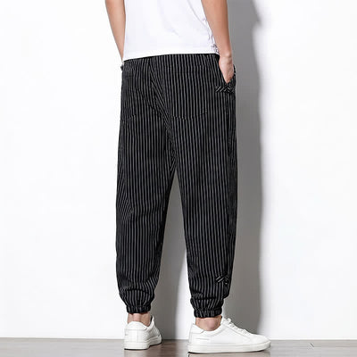 Buddha Stones Spring Summer Basic Drawstring Striped Cropped Pants Men's Tapered Pants With Pockets - image 24