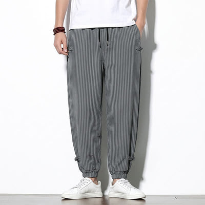 Buddha Stones Spring Summer Basic Drawstring Striped Cropped Pants Men's Tapered Pants With Pockets - DimGray - US/UK/AU46, EU56 (5XL) - image 11