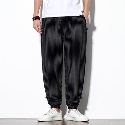 Buddha Stones Spring Summer Basic Drawstring Striped Cropped Pants Men's Tapered Pants With Pockets - Black - US/UK/AU46, EU56 (5XL) - image 22