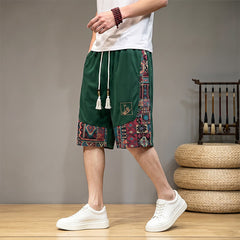 Buddha Stones Summer Boho Drawstring Elastic Waist Geometric Trim Men's Shorts With Pockets - ForestGreen - US/UK/AU46, EU56 (5XL) - image 0