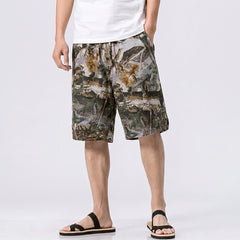 Buddha Stones Summer Casual Athletic Drawstring Camouflage Leaves Cotton Ramie Men's Shorts With Pockets - Gray - US/UK/AU44, EU54 (4XL) - image 0
