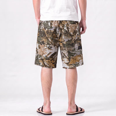 Buddha Stones Summer Casual Athletic Drawstring Camouflage Leaves Cotton Ramie Men's Shorts With Pockets - image 1