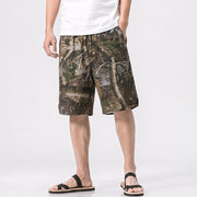 Foviel Summer Casual Athletic Drawstring Camouflage Leaves Cotton Ramie Men's Shorts With Pockets