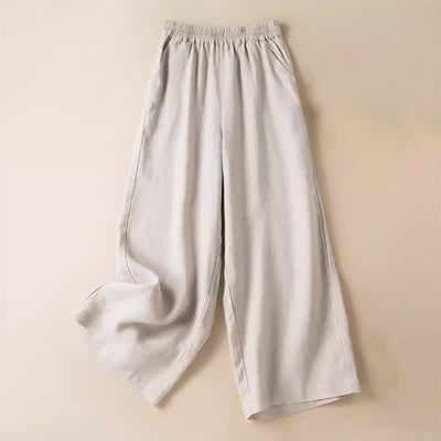 Buddha Stones Casual Solid Color Women's Wide Leg Pants With Pockets - Beige - US12，UK/AU16，EU44 (3XL) - image 19