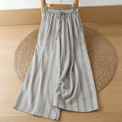 Buddha Stones Spring Summer Casual Drawstring Striped Cropped Pants Women's Wide Leg Pants With Pockets - Linen - US8-10, UK/AU12-14, EU40-42 (2XL) - image 0