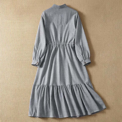 Buddha Stones Spring Casual Button-Up Plaid Women's Long Sleeve Dress - image 3