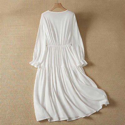 Buddha Stones Spring Boho Button-Up Solid Women's Long Sleeve Dress With Pocket - image 2