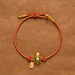 Buddha Stones Red String Copper Fu Character Turtle Braided Luck Bracelet - Square Fu Character - image 0